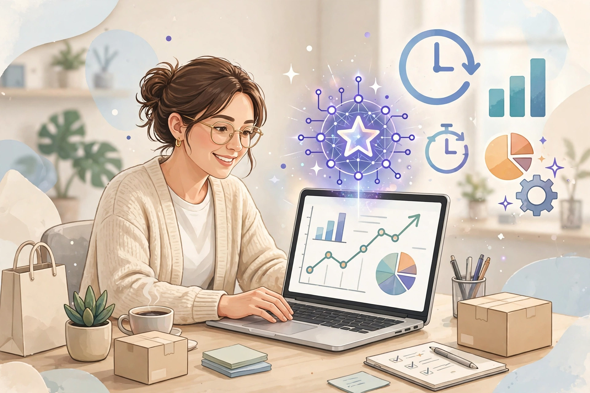 Small business owner saving time with AI tools