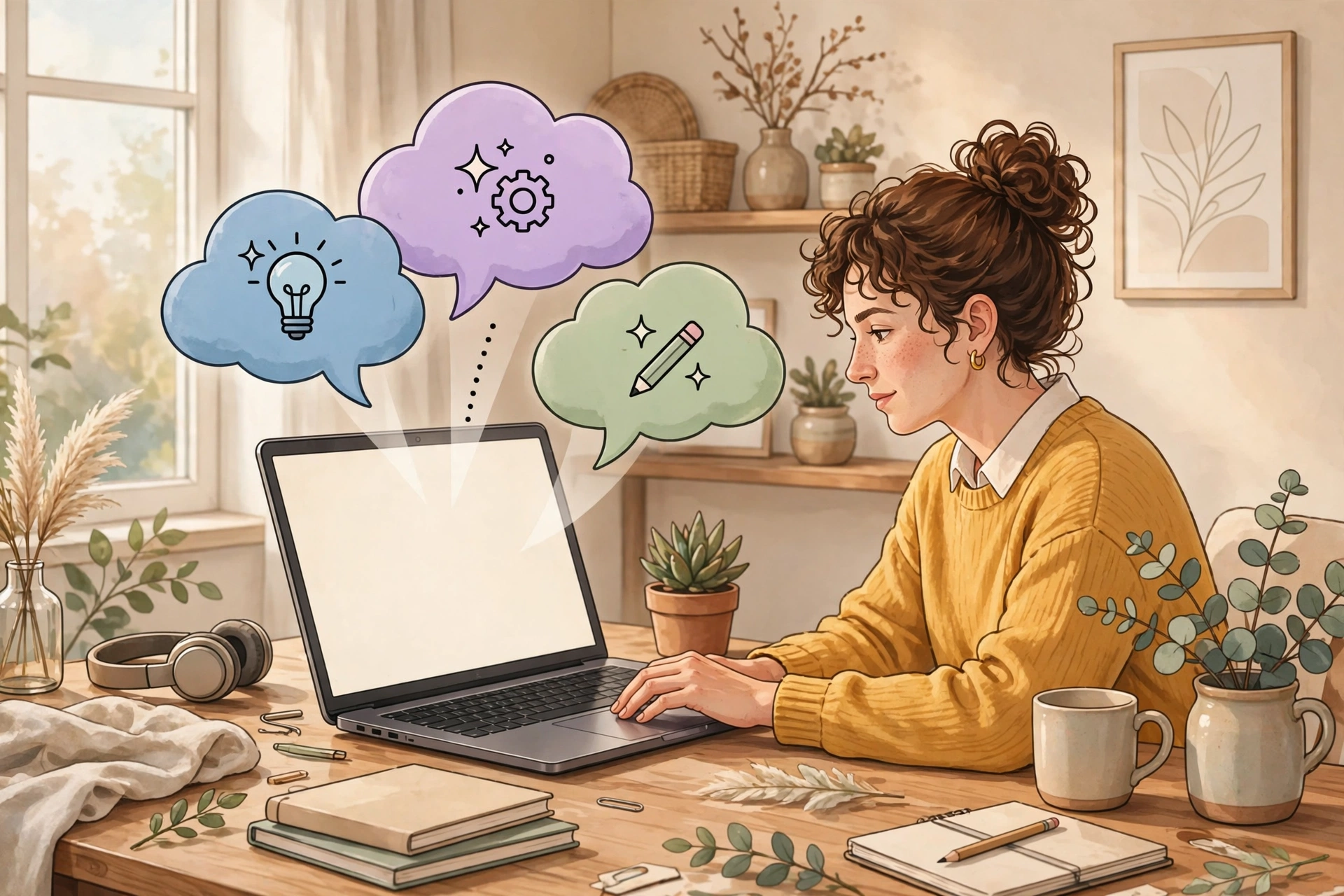 Blogger writing a post with AI assistance
